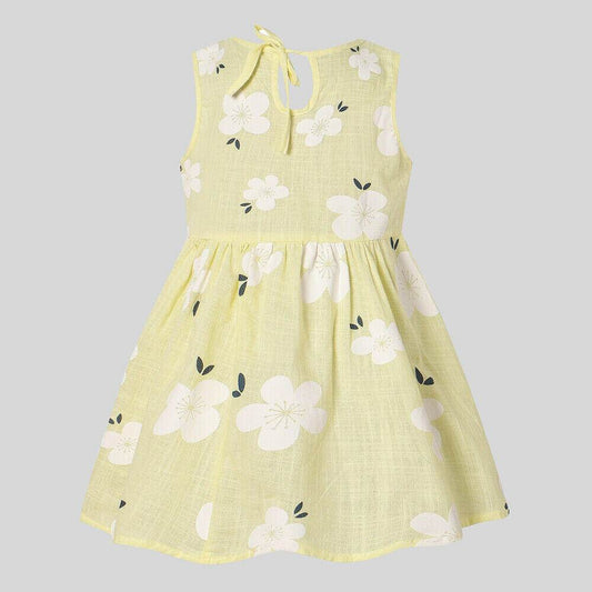 Size 18-24m Yellow Dress with White Floral Print - 100% Cotton - MARIGOLD 