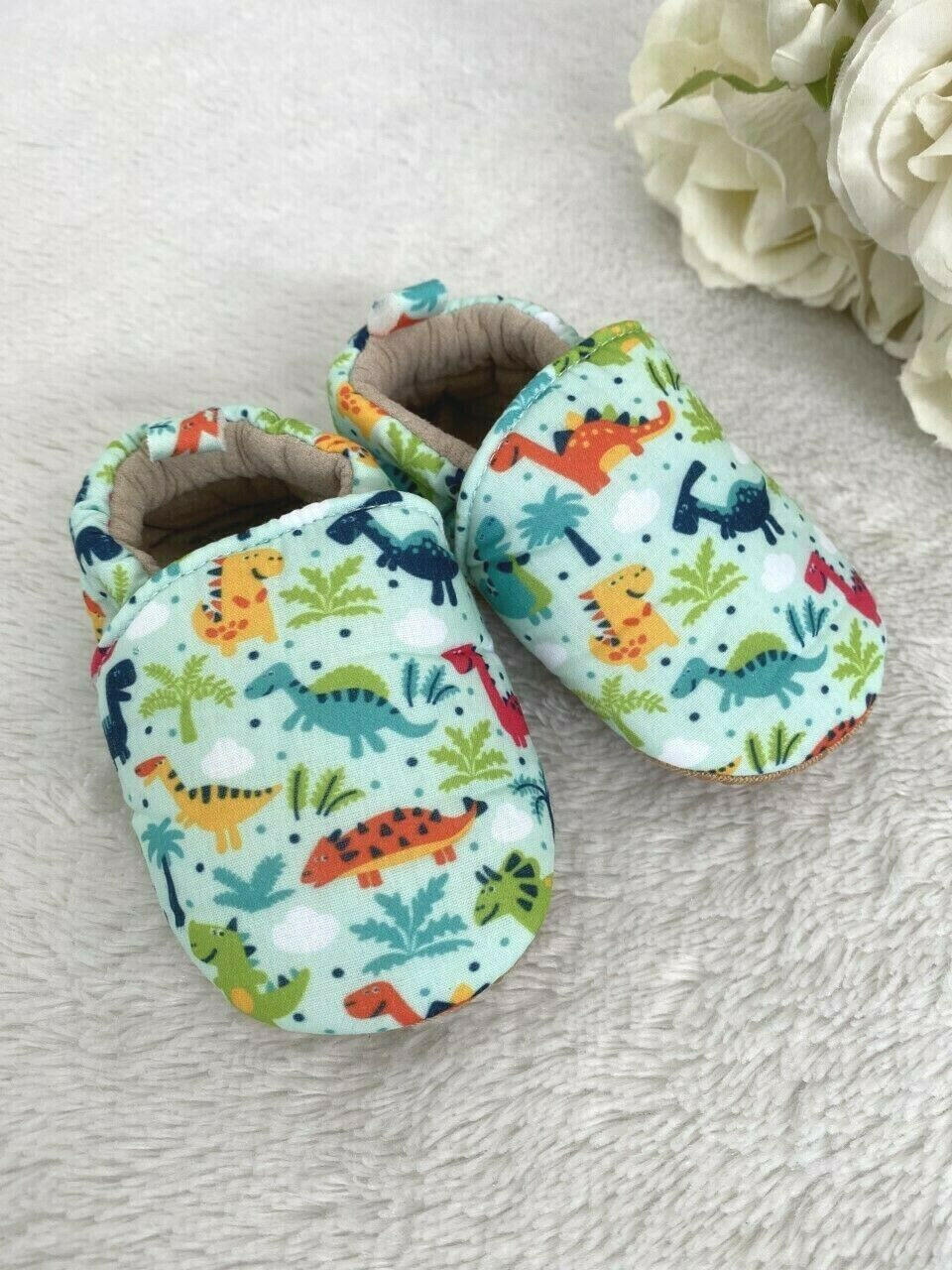 Dinosaur Print Baby Boy Shoes - Soft and Cozy - MARIGOLD 