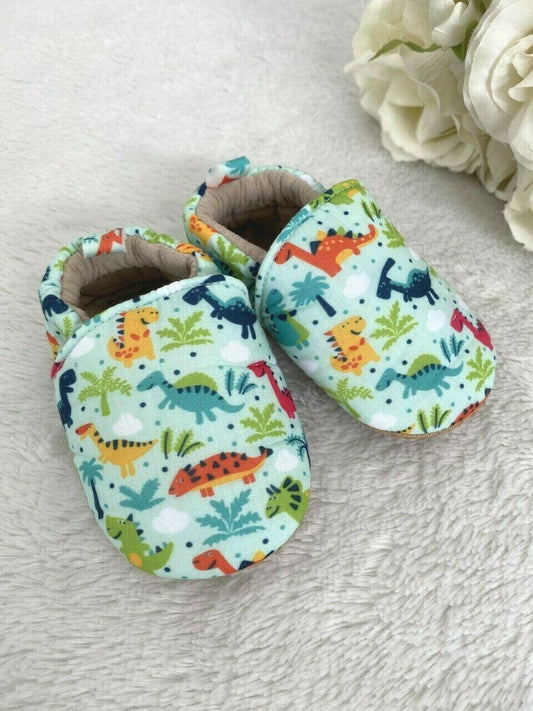 Dinosaur Print Baby Boy Shoes - Soft and Cozy - MARIGOLD 