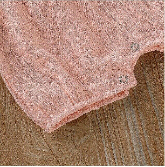 Coral Pink Lace Trim Baby Romper & Headband Set - MARIGOLD 