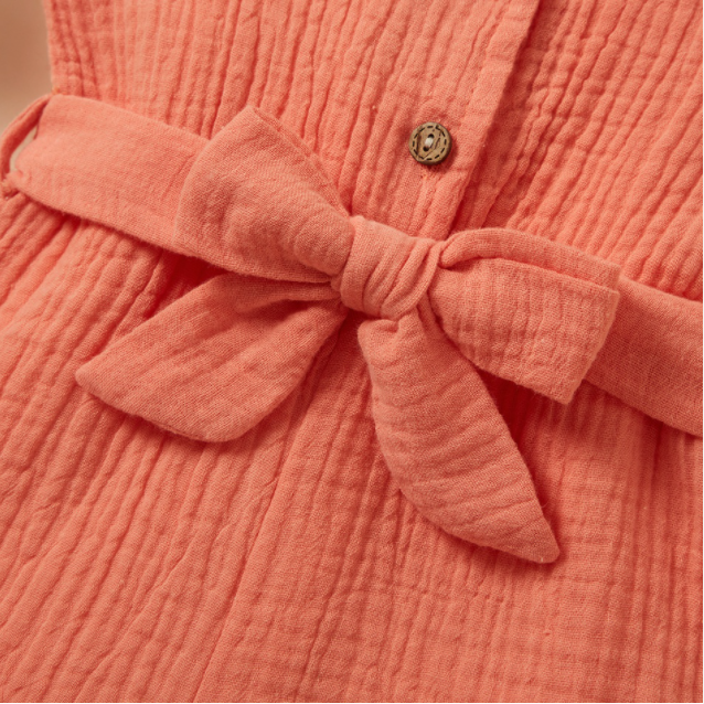 Coral Pink Cotton Belted Playsuit - MARIGOLD 