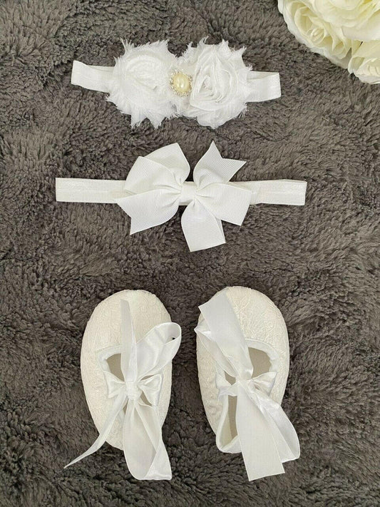 Elegant 3-Piece Baby Girl Set: Lace Shoes & Headbands (3-6 Months) - MARIGOLD 