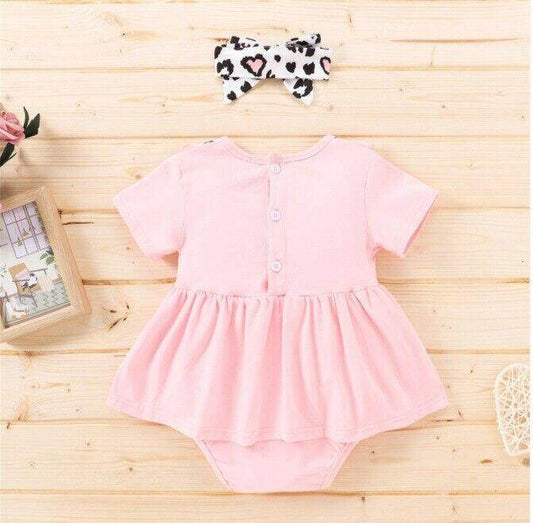 Size 0-3m to 9-12 months Baby Dress Pink Leopard Heart Print Dress & Headband - MARIGOLD 