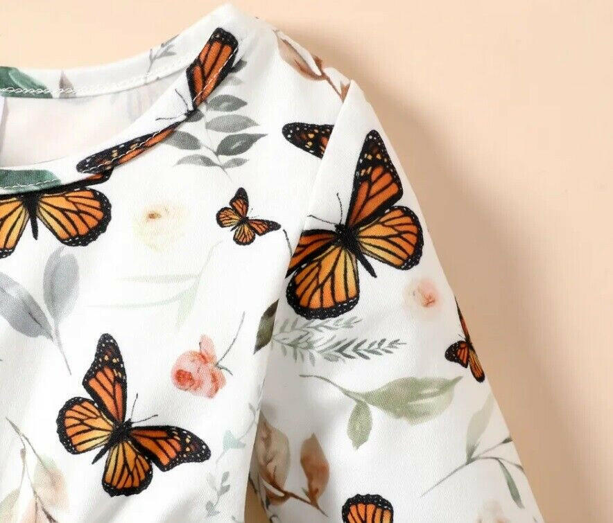 New Baby Toddler Girls Dress - Butterfly and Leaf Print Dress - MARIGOLD 