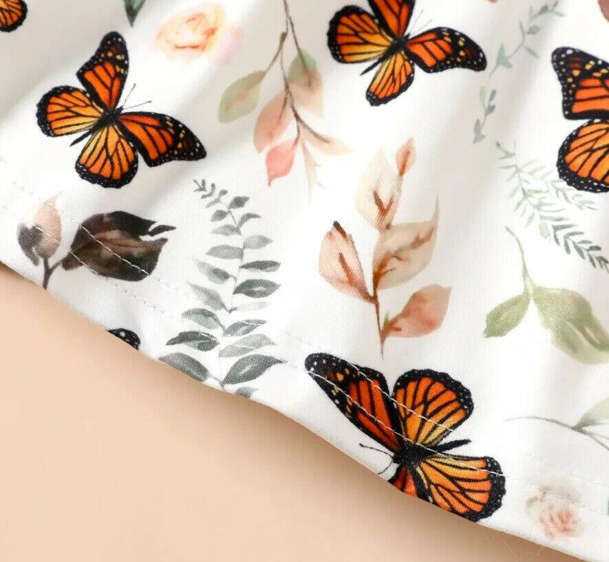 New Baby Toddler Girls Dress - Butterfly and Leaf Print Dress - MARIGOLD 