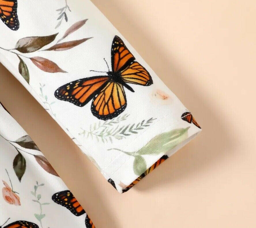 New Baby Toddler Girls Dress - Butterfly and Leaf Print Dress - MARIGOLD 