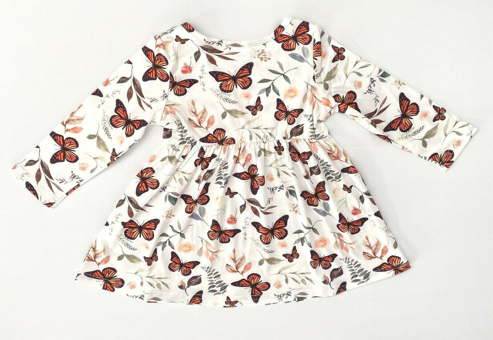 New Baby Toddler Girls Dress - Butterfly and Leaf Print Dress - MARIGOLD 