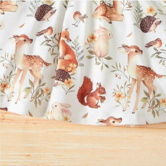New Baby Toddler Girls Dress - Whimsical Forest Animals Print - MARIGOLD 