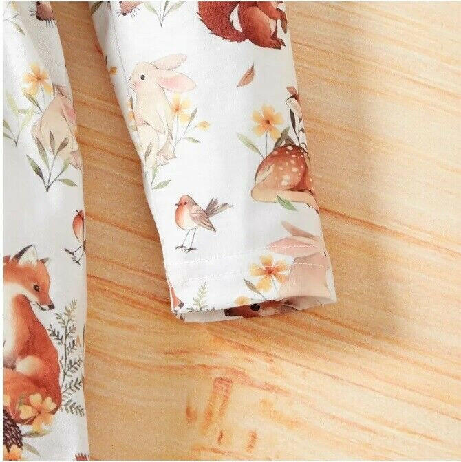 New Baby Toddler Girls Dress - Whimsical Forest Animals Print - MARIGOLD 