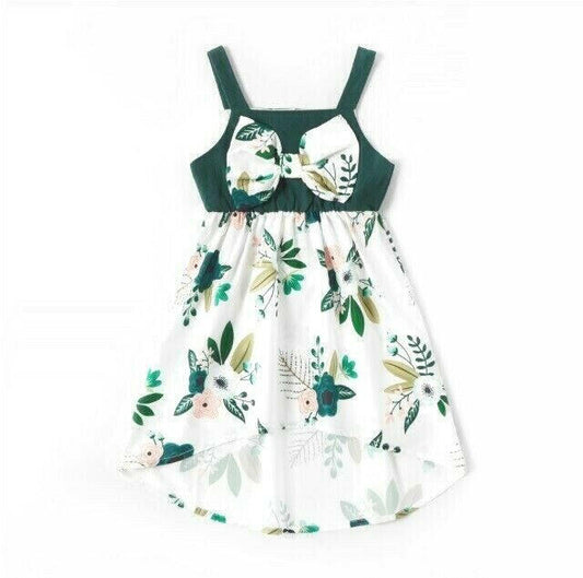 Size 3-6m to 12-18m Baby Girls Dress New Green Floral High-Low Bow Dress - MARIGOLD 