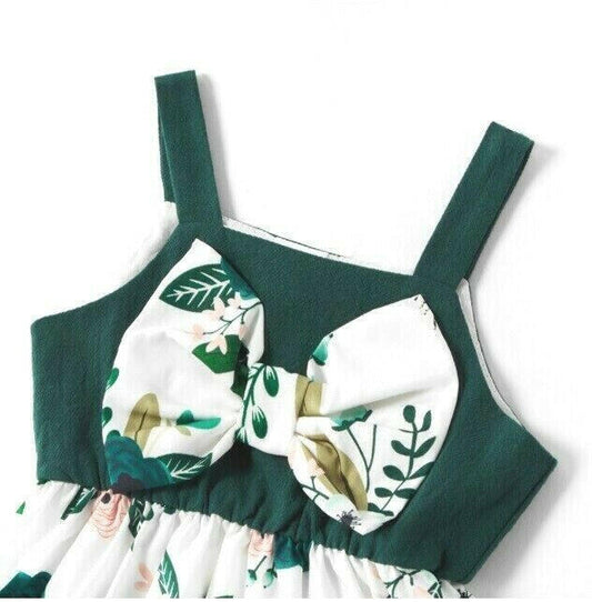 Size 3-6m to 12-18m Baby Girls Dress New Green Floral High-Low Bow Dress - MARIGOLD 