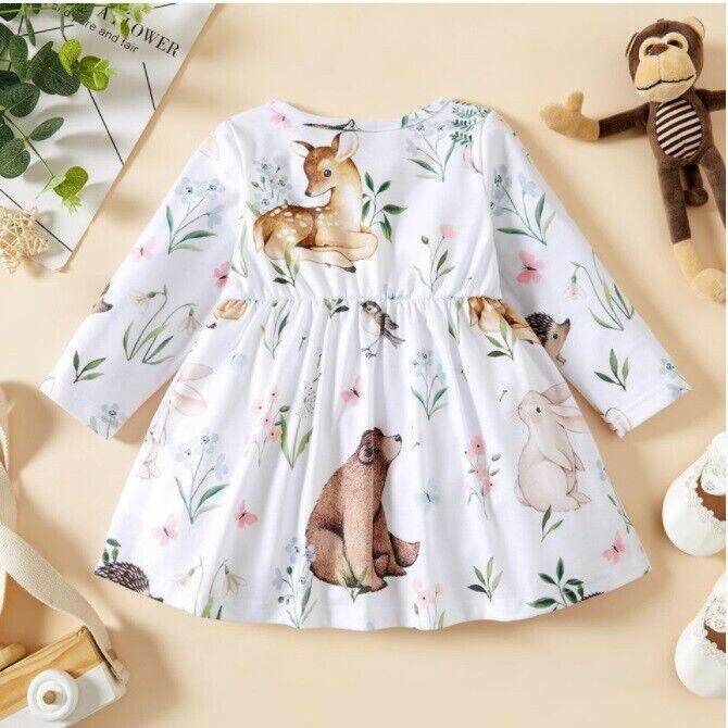 size 3-6m to 18-24 months new baby girls dress whimsical animal garden dress - MARIGOLD 