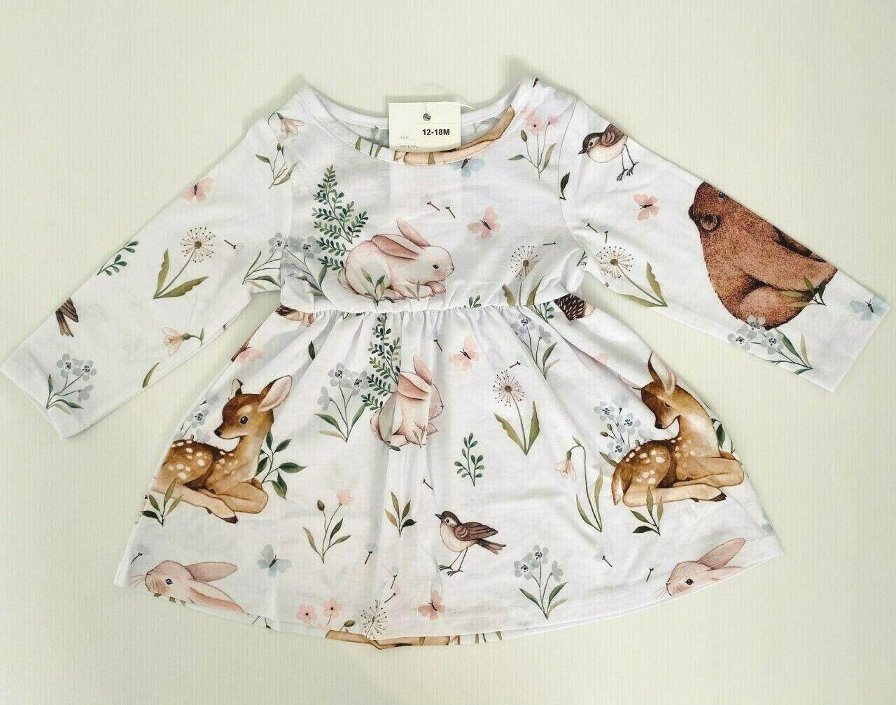 size 3-6m to 18-24 months new baby girls dress whimsical animal garden dress - MARIGOLD 