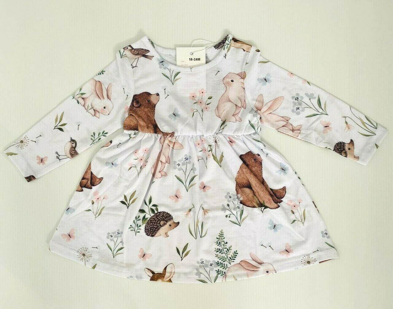 size 3-6m to 18-24 months new baby girls dress whimsical animal garden dress - MARIGOLD 