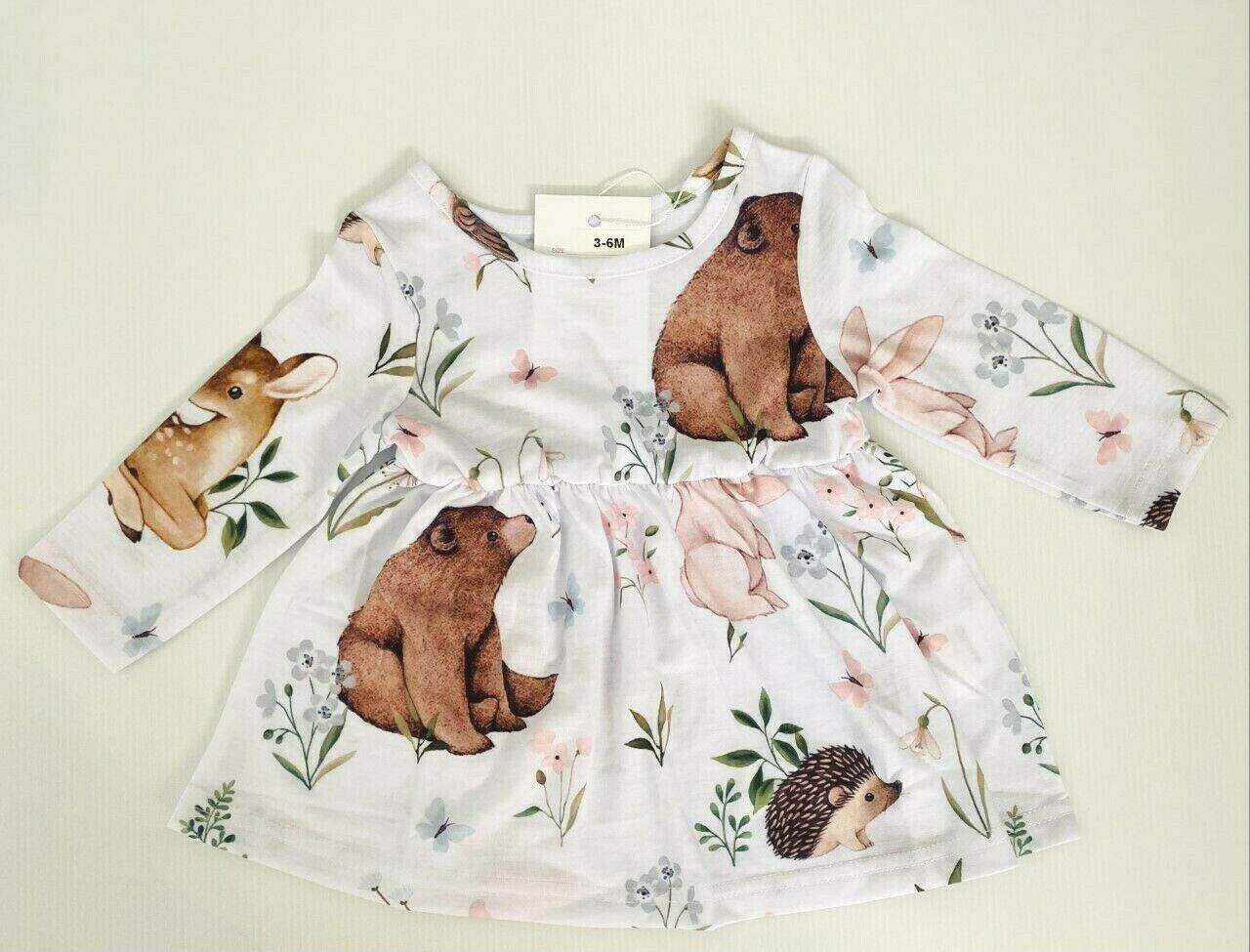 size 3-6m to 18-24 months new baby girls dress whimsical animal garden dress - MARIGOLD 