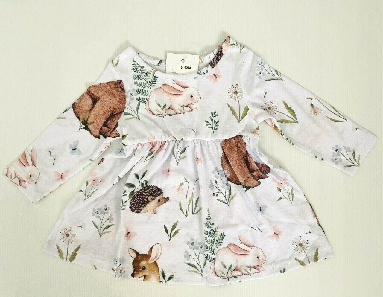size 3-6m to 18-24 months new baby girls dress whimsical animal garden dress - MARIGOLD 