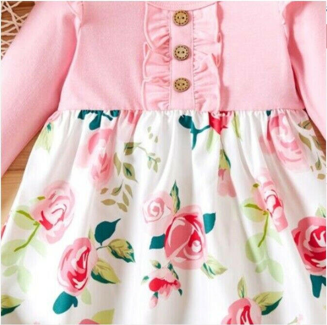 Baby Toddler Girls Pink Floral Long Sleeve Dress - MARIGOLD 
