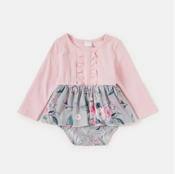 NEW Baby Girls Pink Stripe Floral Long Sleeve Dress - MARIGOLD 