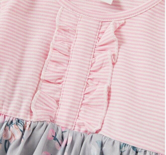 NEW Baby Girls Pink Stripe Floral Long Sleeve Dress - MARIGOLD 
