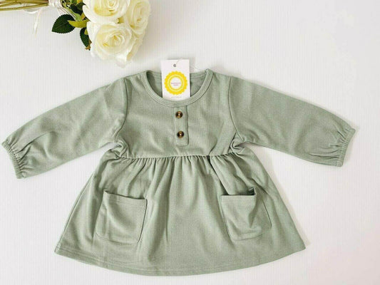 size 9-12 months new baby girls dress light green long sleeve dress - MARIGOLD 