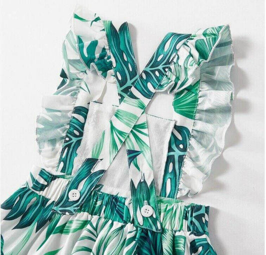Baby Girls Dress Green Palms Print Pinafore Dress NEW Size 3-6 months - MARIGOLD 