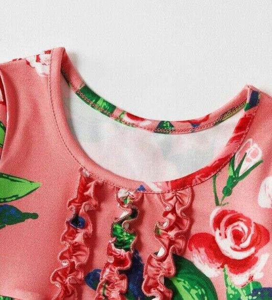 baby girls dress size 3-6 months coral pink floral dress and headband set - MARIGOLD 