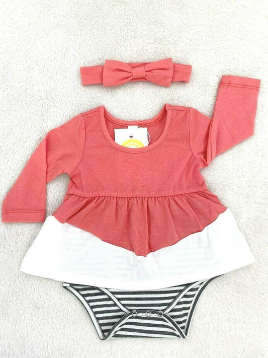 NEW Size 3-6 months Baby Girls Dress Red & White Baby Dress & Headband Set - MARIGOLD 