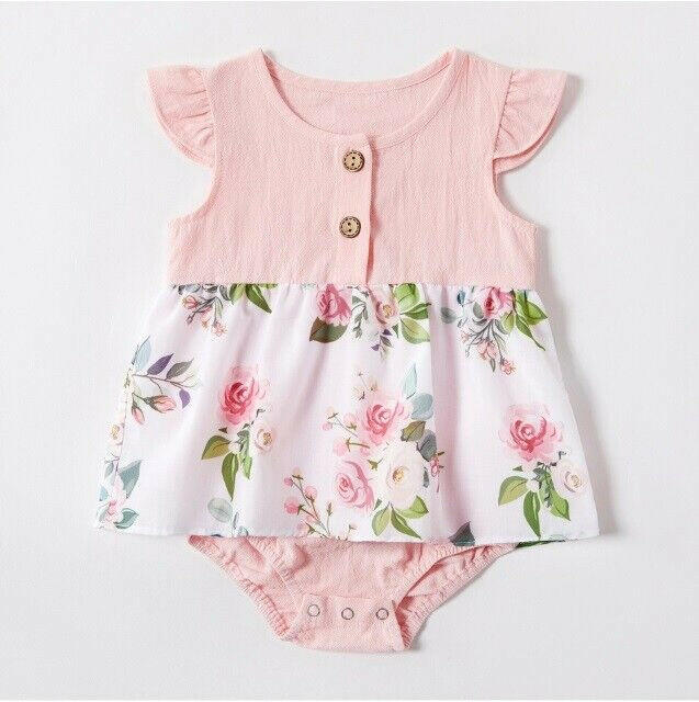 NEW Size 6-9 months Baby Girls Dress Pink Flutter Sleeve Floral Baby Girls Dress - MARIGOLD 