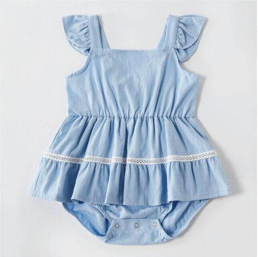 Size 0-3m/ 3-6 months New Baby Girls Dress Blue Chambray Baby Dress-Select Size - MARIGOLD 