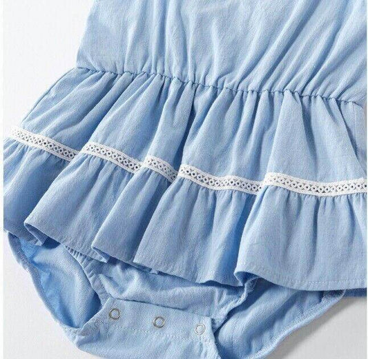 Size 0-3m/ 3-6 months New Baby Girls Dress Blue Chambray Baby Dress-Select Size - MARIGOLD 
