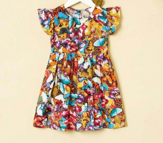 size 18-24 months new girls dress colourful butterflies flutter sleeve dress - MARIGOLD 