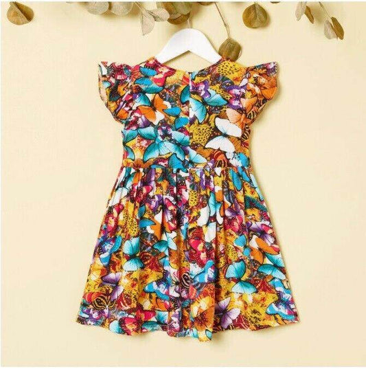 size 18-24 months new girls dress colourful butterflies flutter sleeve dress - MARIGOLD 