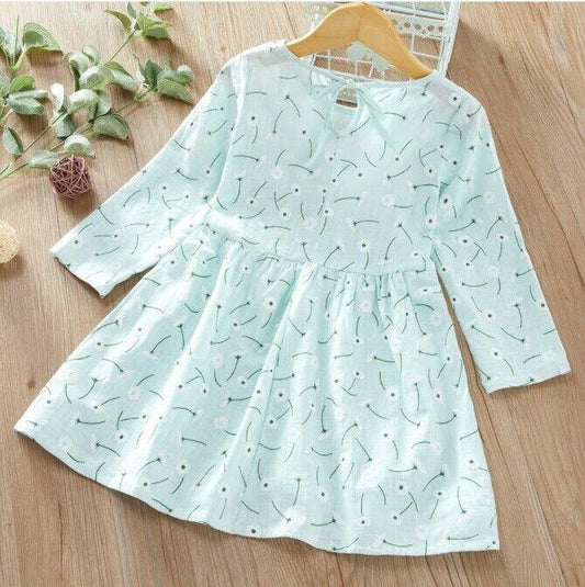 size 18-24m to 5-6y new girls dress blue long sleeve mini gerbera print dress - MARIGOLD 