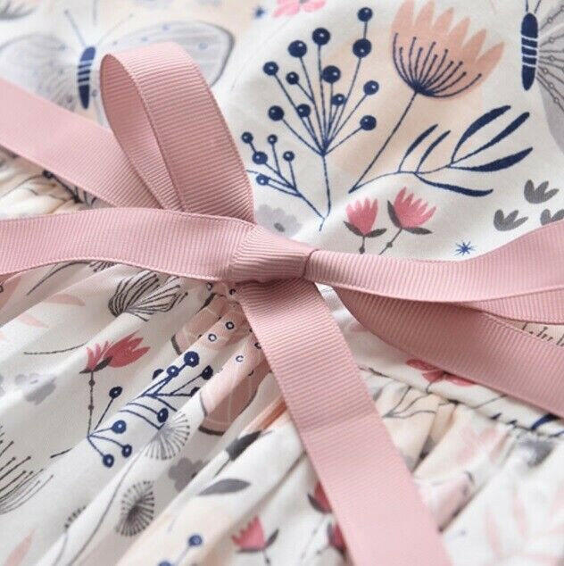 Girls Dress New Pink Grey Butterfly Floral Girls Dress 100% Cotton Girls Dress - MARIGOLD 
