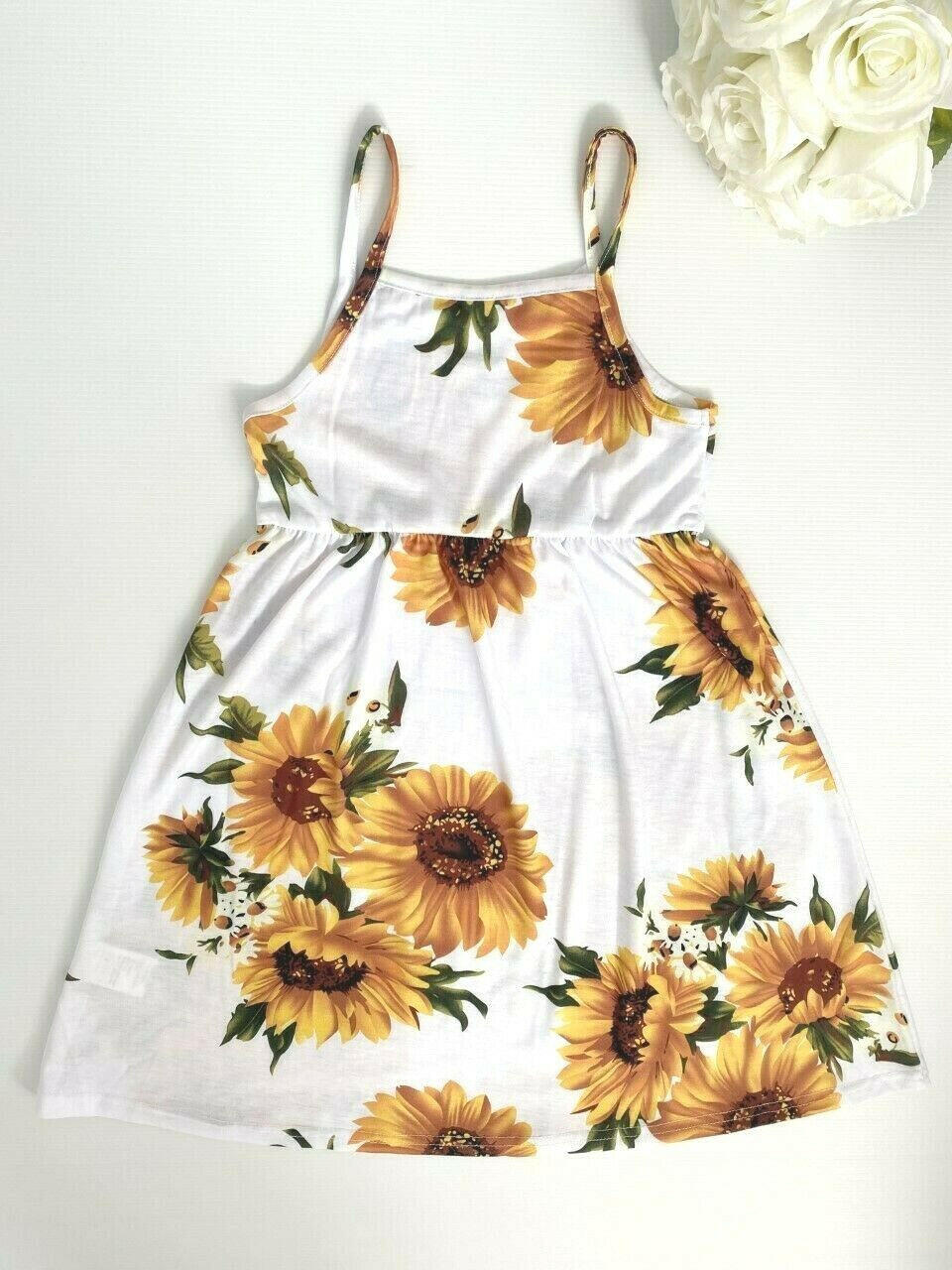 Girls Dress- Girls' Yellow Sunflower Print Midi Tank Dress - MARIGOLD 