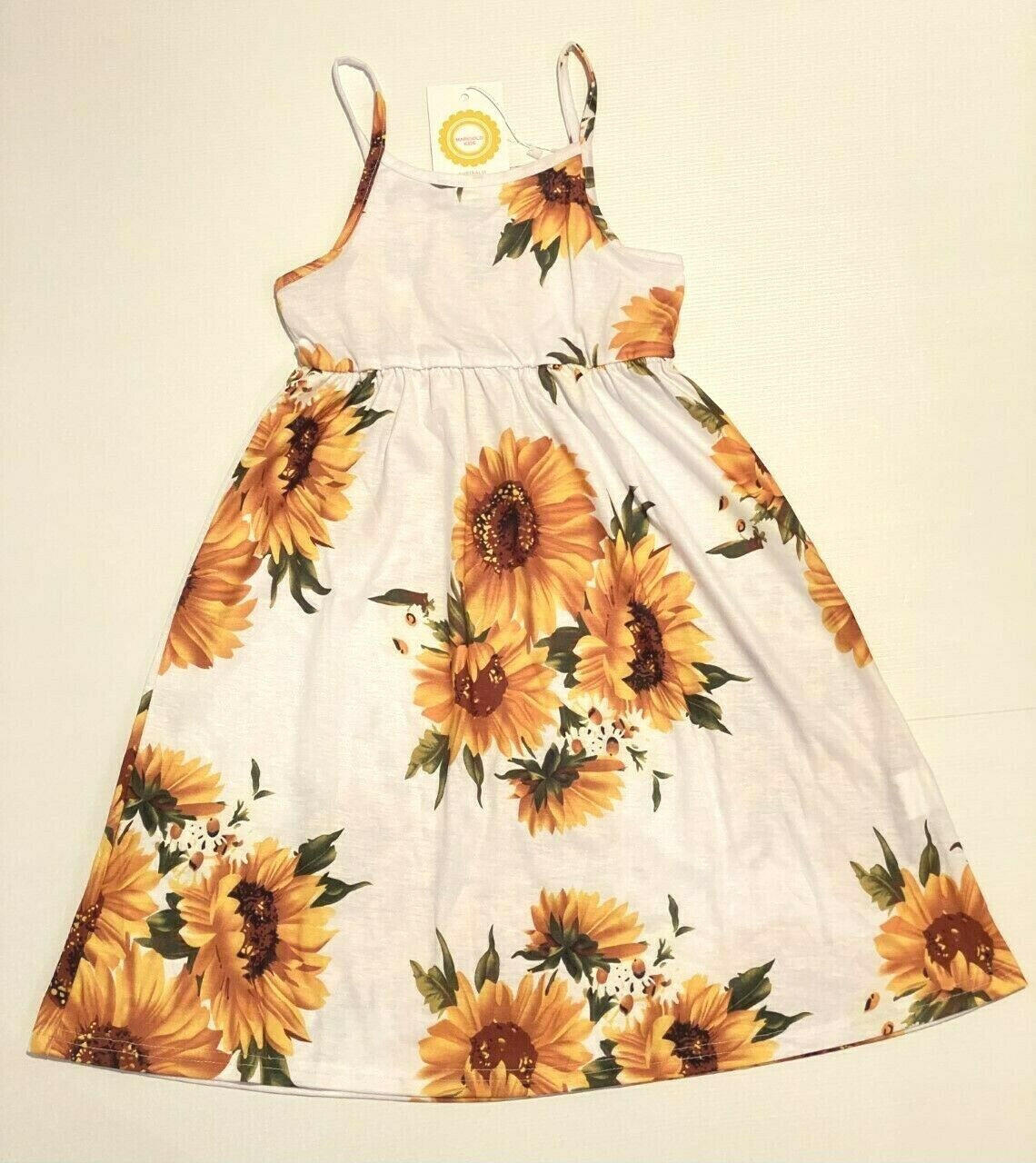 Girls Dress- Girls' Yellow Sunflower Print Midi Tank Dress - MARIGOLD 
