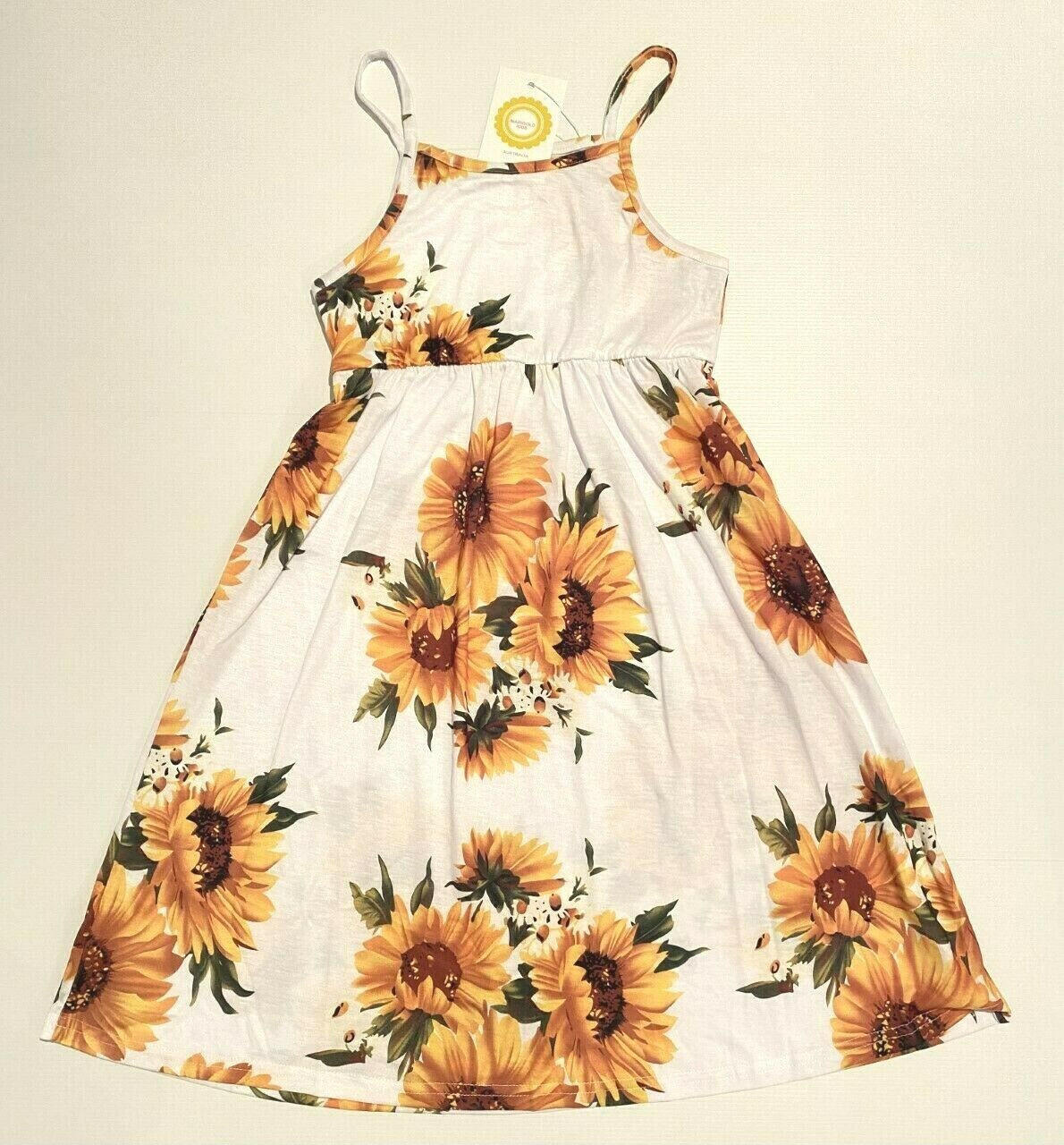 Girls Dress- Girls' Yellow Sunflower Print Midi Tank Dress - MARIGOLD 
