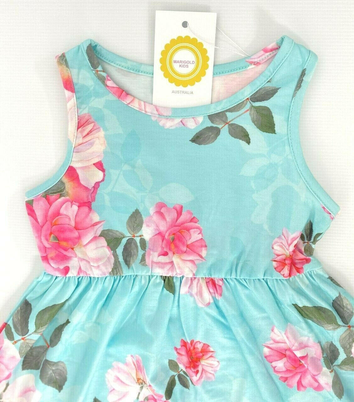 Girls dress new pink camellia rose blue girls dress floral girls dress - MARIGOLD 