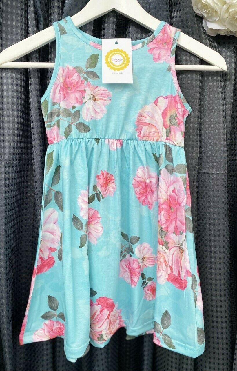 Girls dress new pink camellia rose blue girls dress floral girls dress - MARIGOLD 