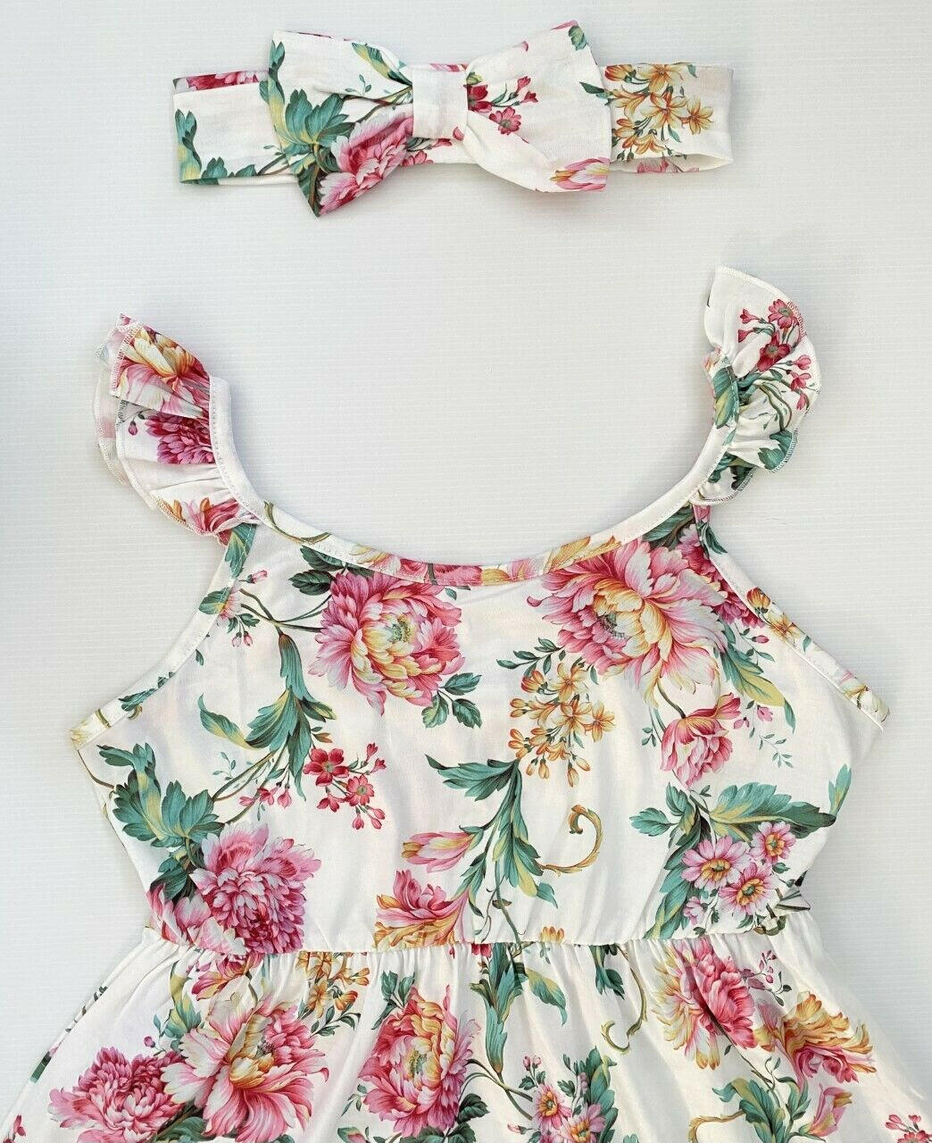Girls dress new pink floral flutter sleeve dress & headband set - MARIGOLD 