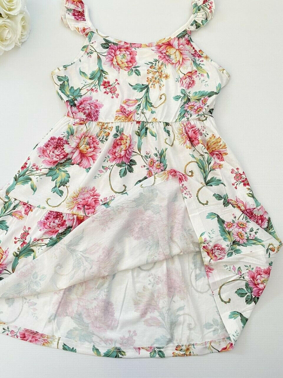 Girls dress new pink floral flutter sleeve dress & headband set - MARIGOLD 