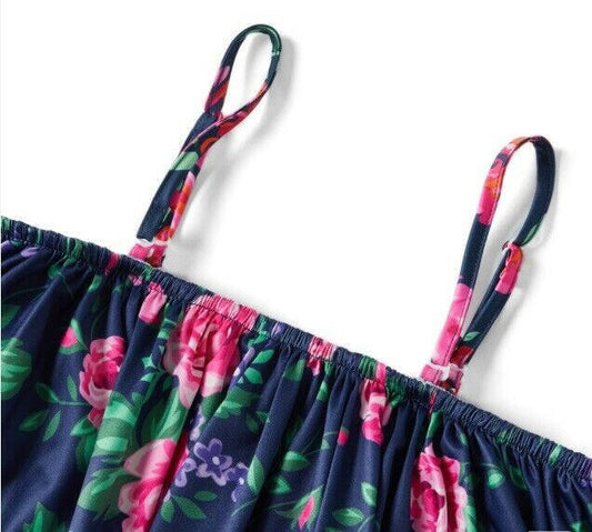 Girls Dress New Size 2 years Dark Blue Floral Pom Pom Ruffle Dress & Headband - MARIGOLD 