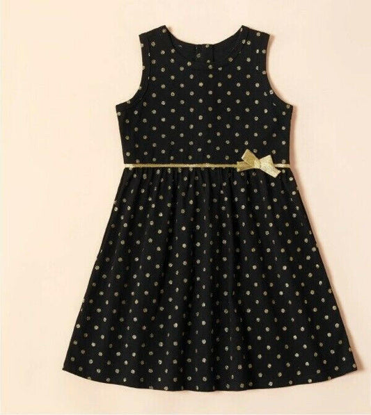 Girls Dress: Size 2Y Gold Glitter Polkadot Black Girls Dress - MARIGOLD 