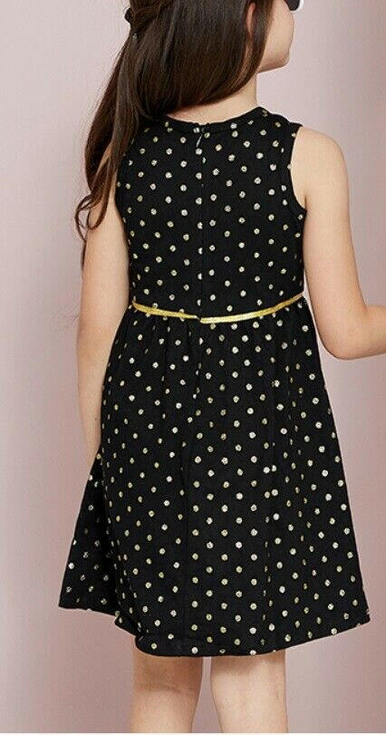 Girls Dress: Size 2Y Gold Glitter Polkadot Black Girls Dress - MARIGOLD 