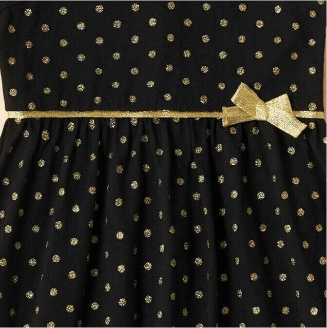 Girls Dress: Size 2Y Gold Glitter Polkadot Black Girls Dress - MARIGOLD 