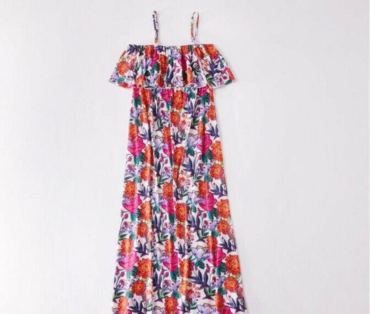 Girls Dress- Vibrant Floral Flounce Maxi Dress - MARIGOLD 