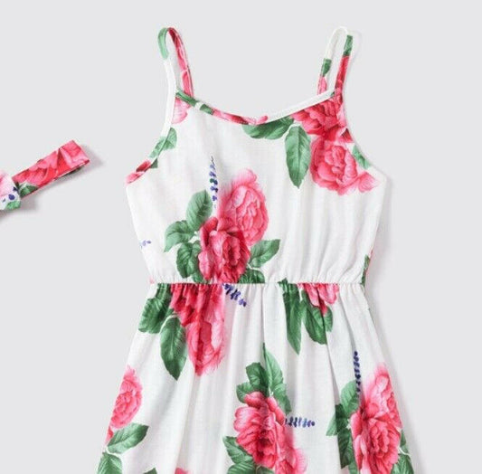 Girls Maxi Dress- Girls' Pink Floral Maxi Dress and Headband Set - MARIGOLD 