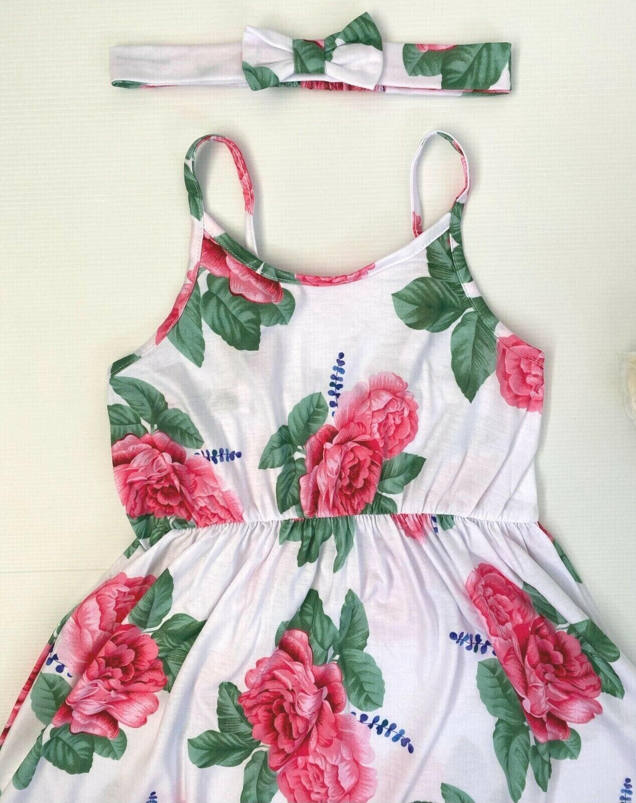 Girls Maxi Dress- Girls' Pink Floral Maxi Dress and Headband Set - MARIGOLD 