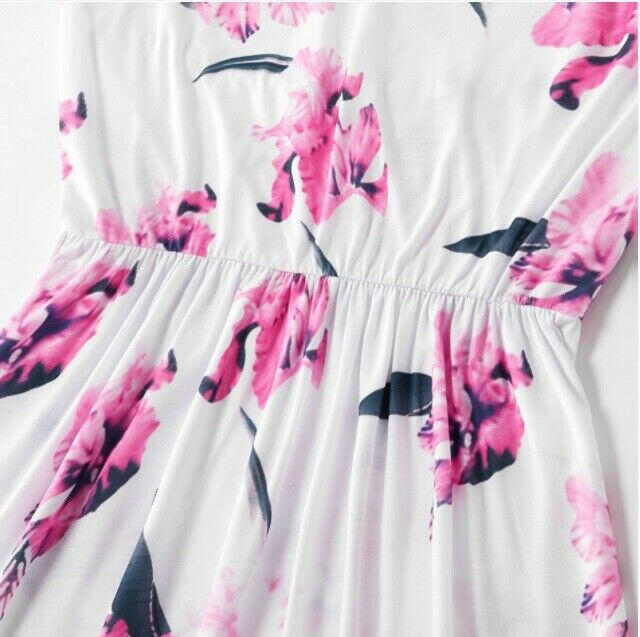 New Girls Dress - Pink Floral Print White Dress - MARIGOLD 