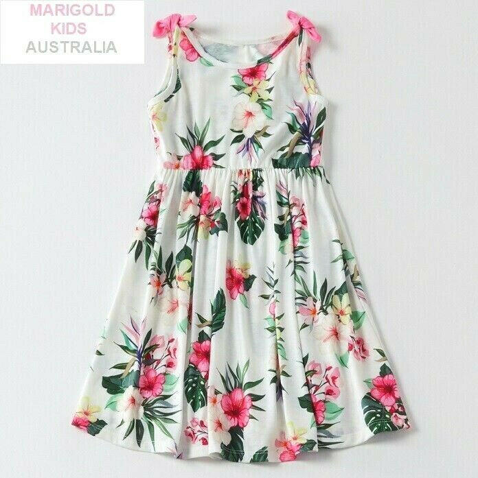 Pink Hibiscus Print Bow Shoulder White Dress - MARIGOLD 
